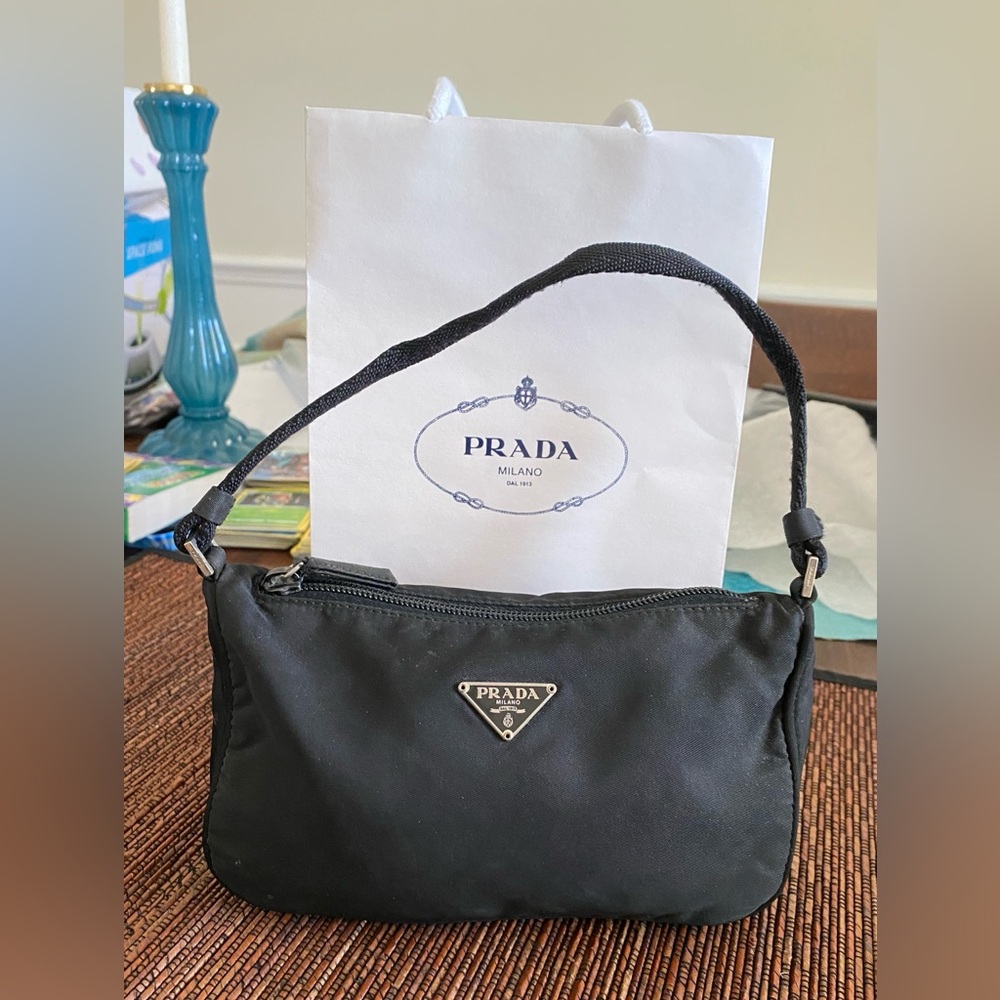Prada Black Nylon Shoulder Bag with Leather Strap